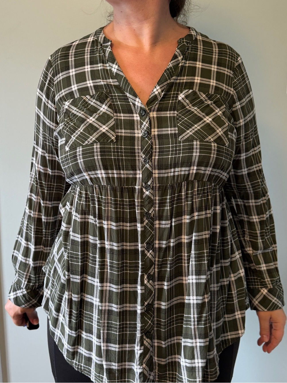Torrid Green, White and black Plaid Top